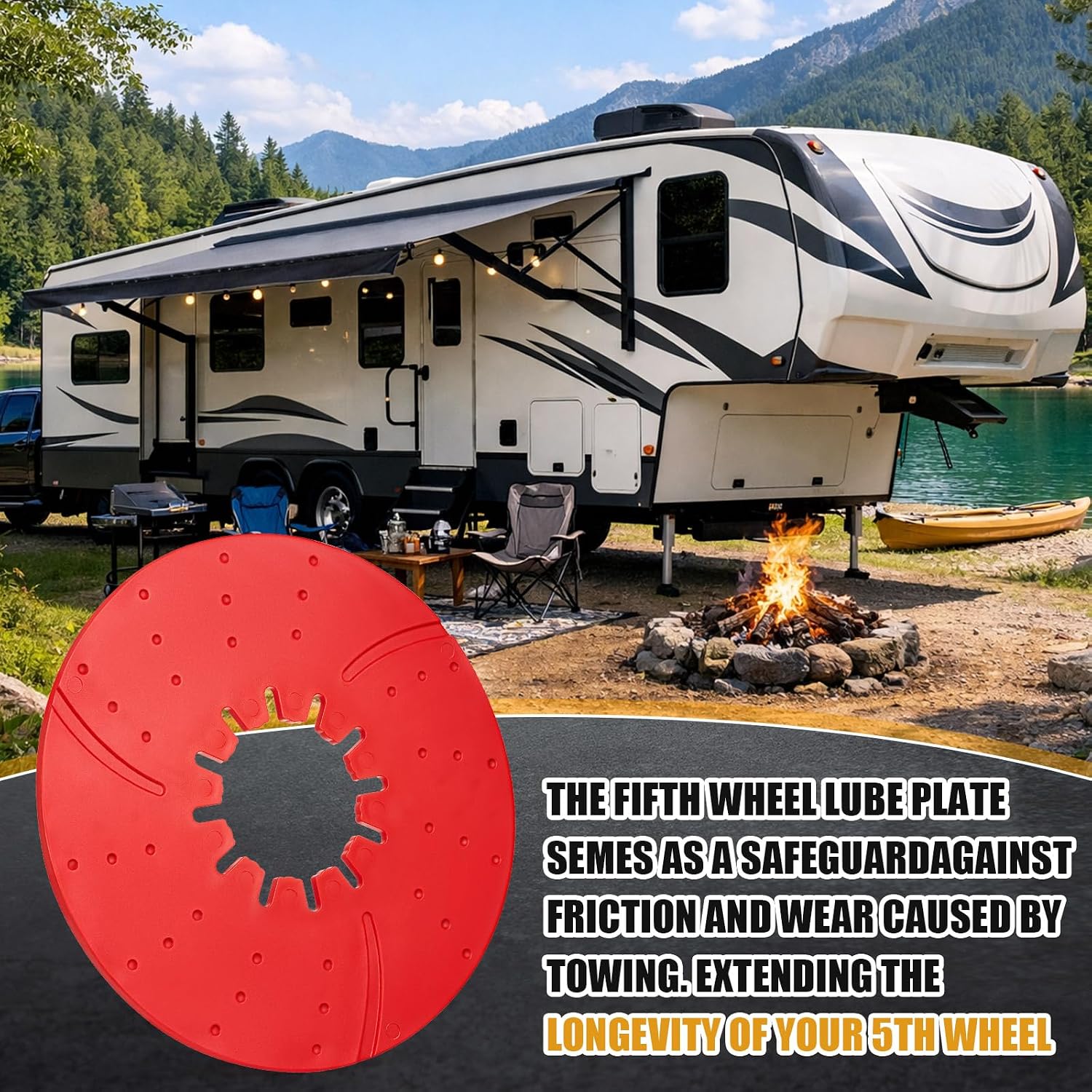 Threlaco 2 Pack 5th Wheel Hitch Lube Plate 10 Inch RV Camper Trailer Fifth Wheel Plate Disc Accessories for Trailer Safety Kit, 3/16 Inch Thick (Red)