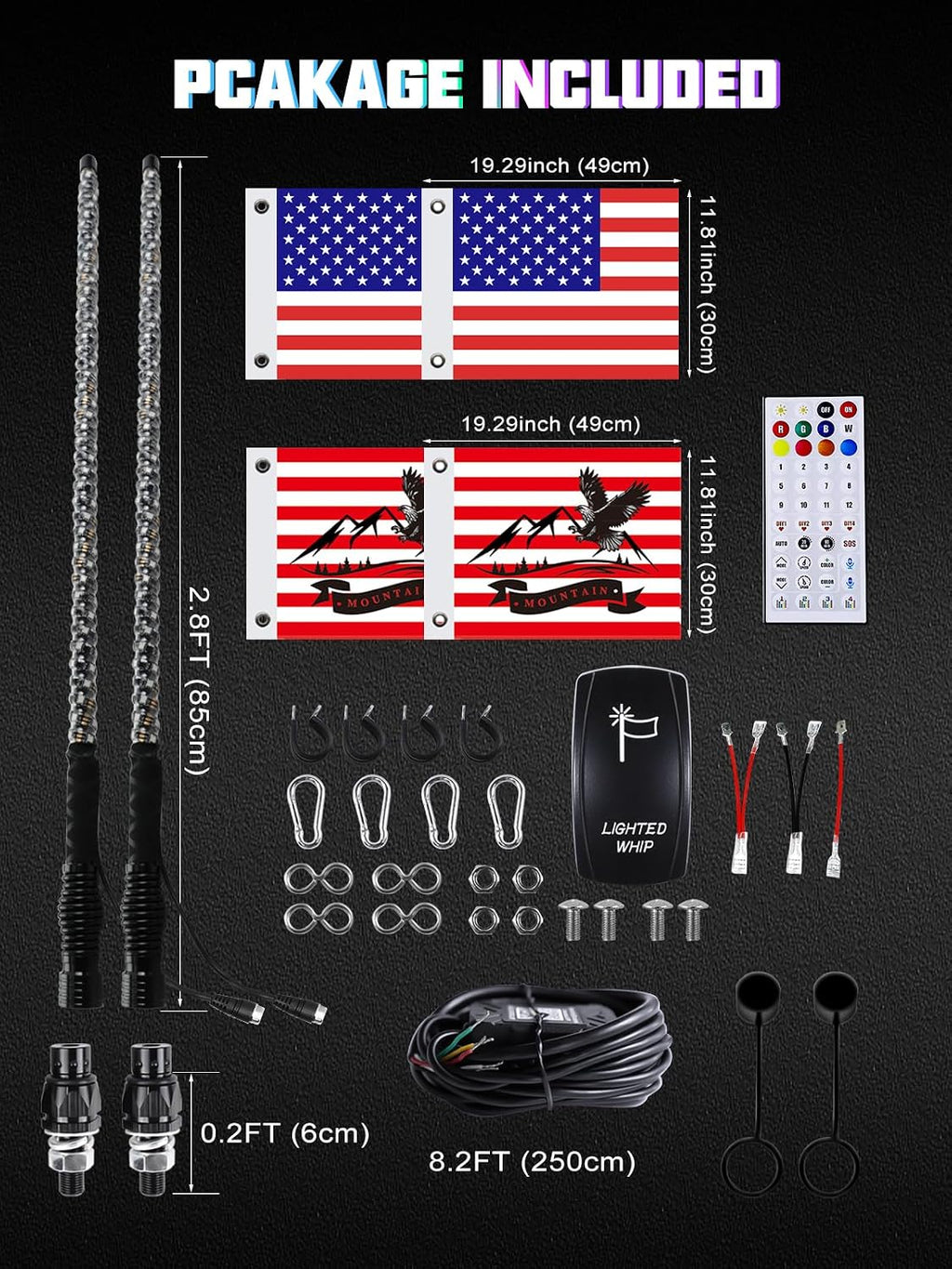UNI-SHINE 2PCS 3FT LED Whip Lights with Spring Base Spiral RGB Chasing Lights with APP & Remote Control, Music Antenna Whip Light for Can-Am UTV ATV RZR Can-Am SXS Polaris Offroad Truck