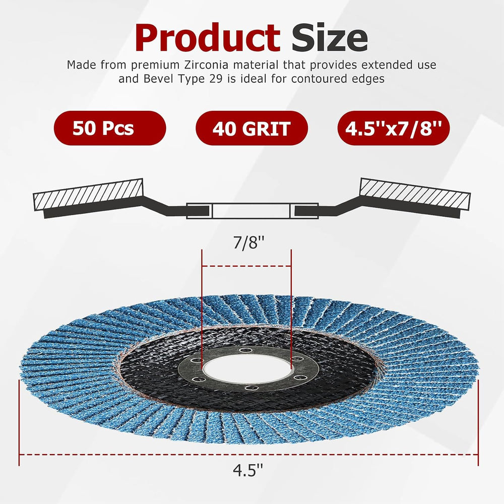 findmall 50 Pack 4-1/2" X 7/8" 40 GRIT Flap Disc Grinding Wheel San...