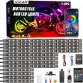 Motorcycle LED Underglow Kit, icicar 12 Pcs APP/RF Control Multicolor Motorcycle LED Light Kit with Brake Turn Signal, IP68 Waterproof & Music Sync Ambient Light for Motorcycles
