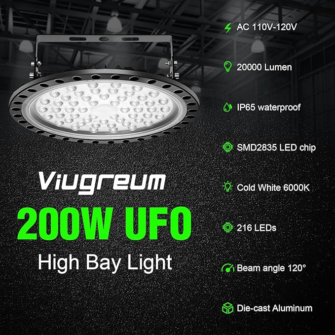 Viugreum 20 Pack 200W UFO LED High Bay Lights, 000LM 120V, 5000K Daylight - Image 8