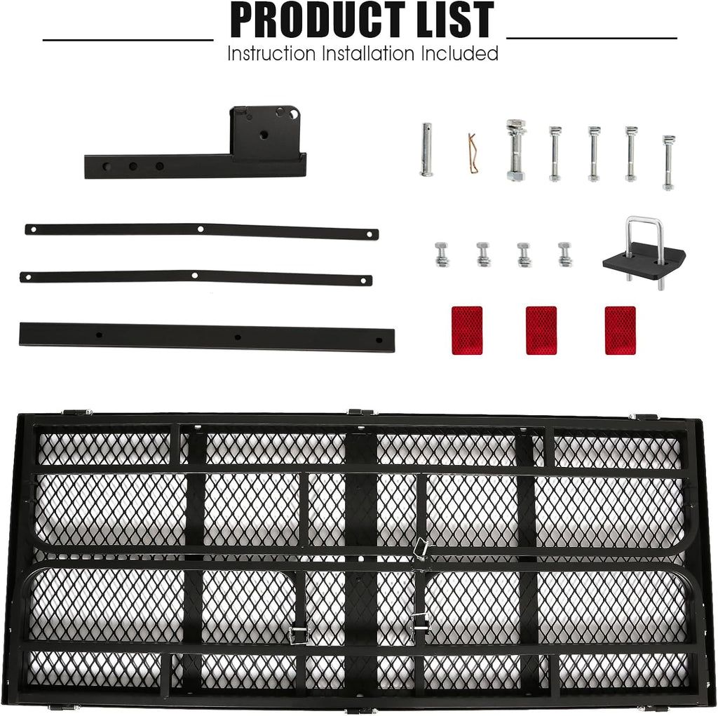 Trailer Hitch Cargo Rack, 60 x 24 x 14 Inch Folding Hitch Mount Cargo Carrier with High Side Rails for RV Truck SUV Van, 500 lbs. Capacity, 2" Receiver, Black