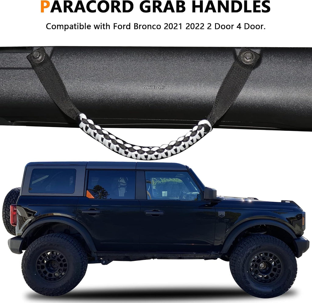 4 Pack Grab Handles for Ford Bronco Accessories 2021 2022 2023 2024 2025 2 Door 4 Door Interior Paracord Roll Bar Grip Door Handle No Embroidery White