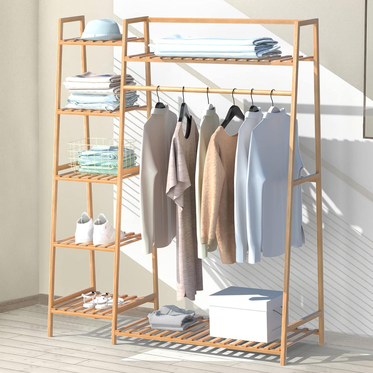 reliancer bamboo clothing garment rack,free standing clothes coat, main product view