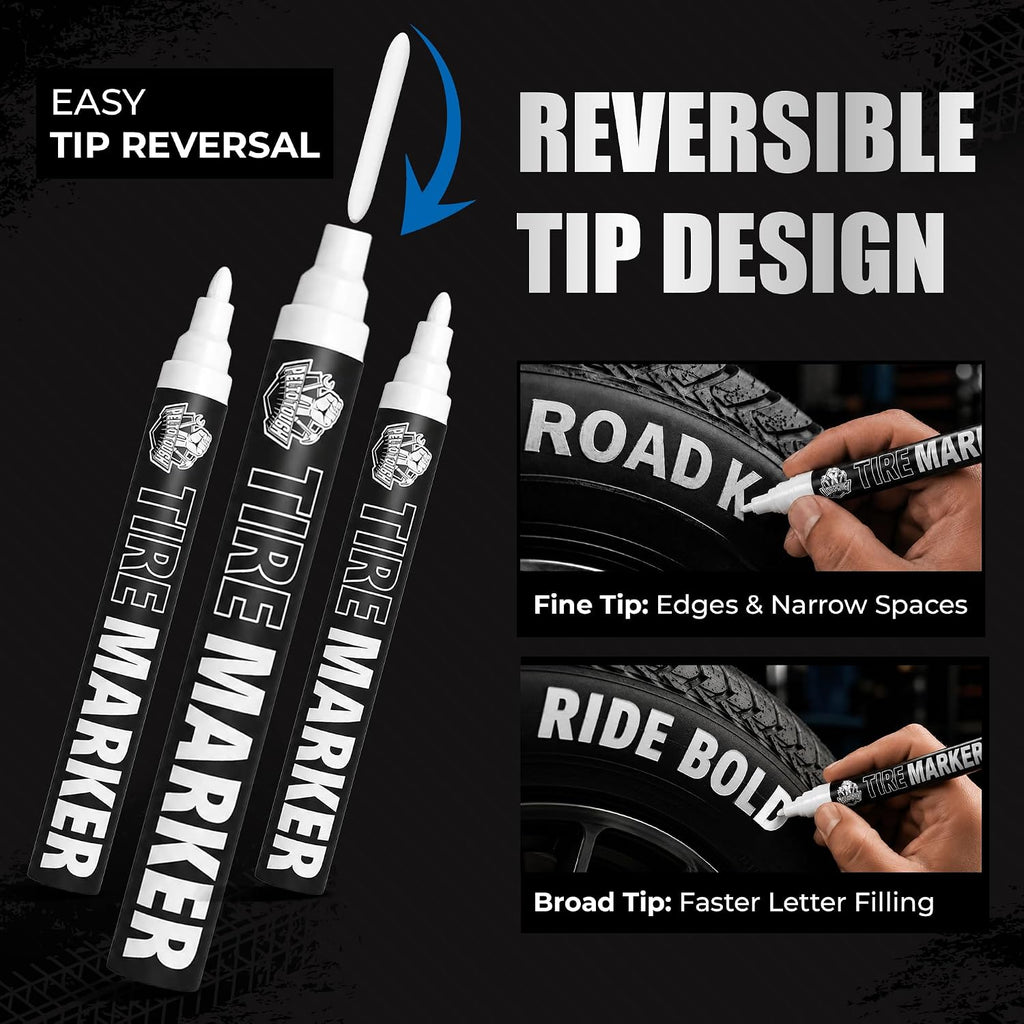 Pelto White Paint Tire Marker For Tire Lettering 4-Pack, Permanent Tire Pen | Permanent Tire Paint Pens with Weatherproof Ink Designed to Last on Car Tires and Many Other Materials