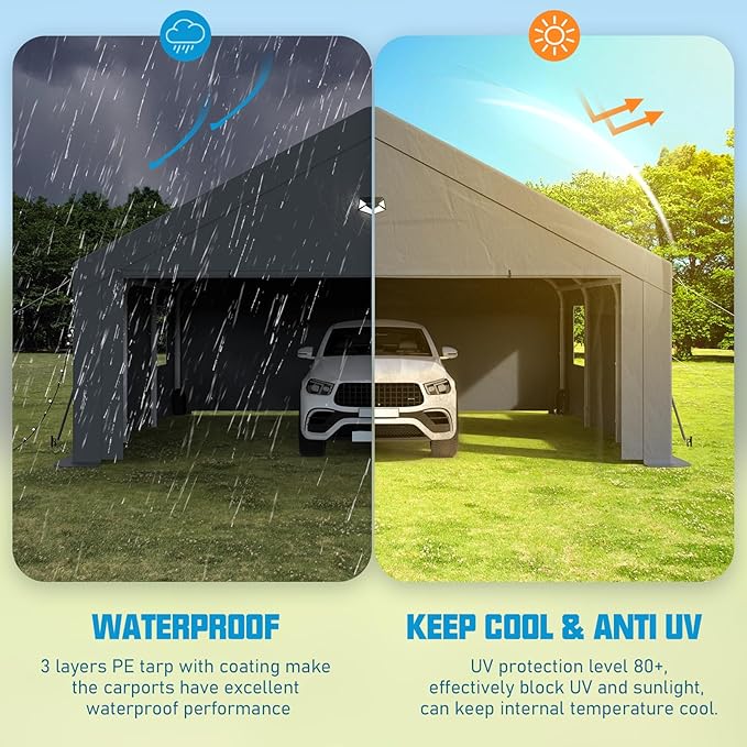 20x20 Carport Canopy, Heavy Duty Car Port, Portable Car Ports Garage - Image 6