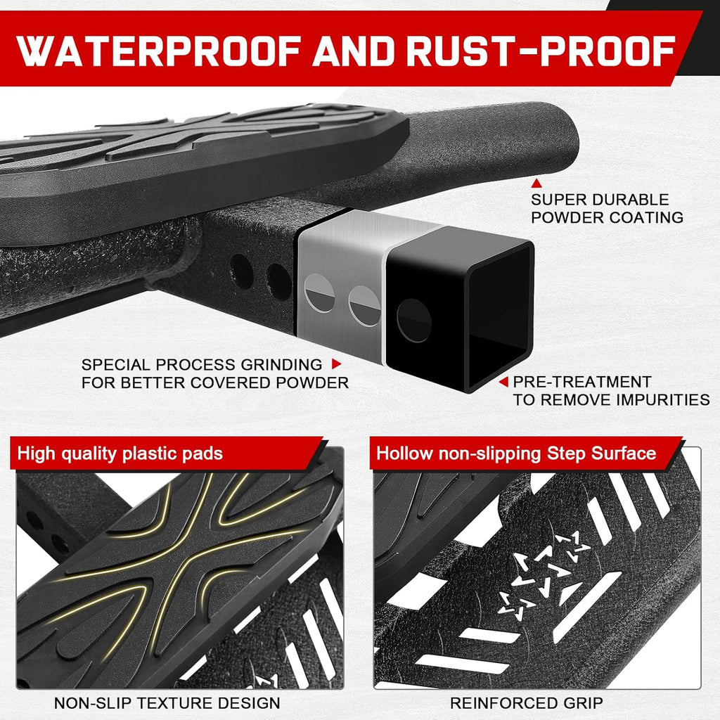 Double Layer Tow Hitch Step for 2" Hitch Receiver, Carbon Steel with Dual-Stage Black Powder Anti-Slip Trailer Hitch Step Universal Fit for Trucks SUV Car Van
