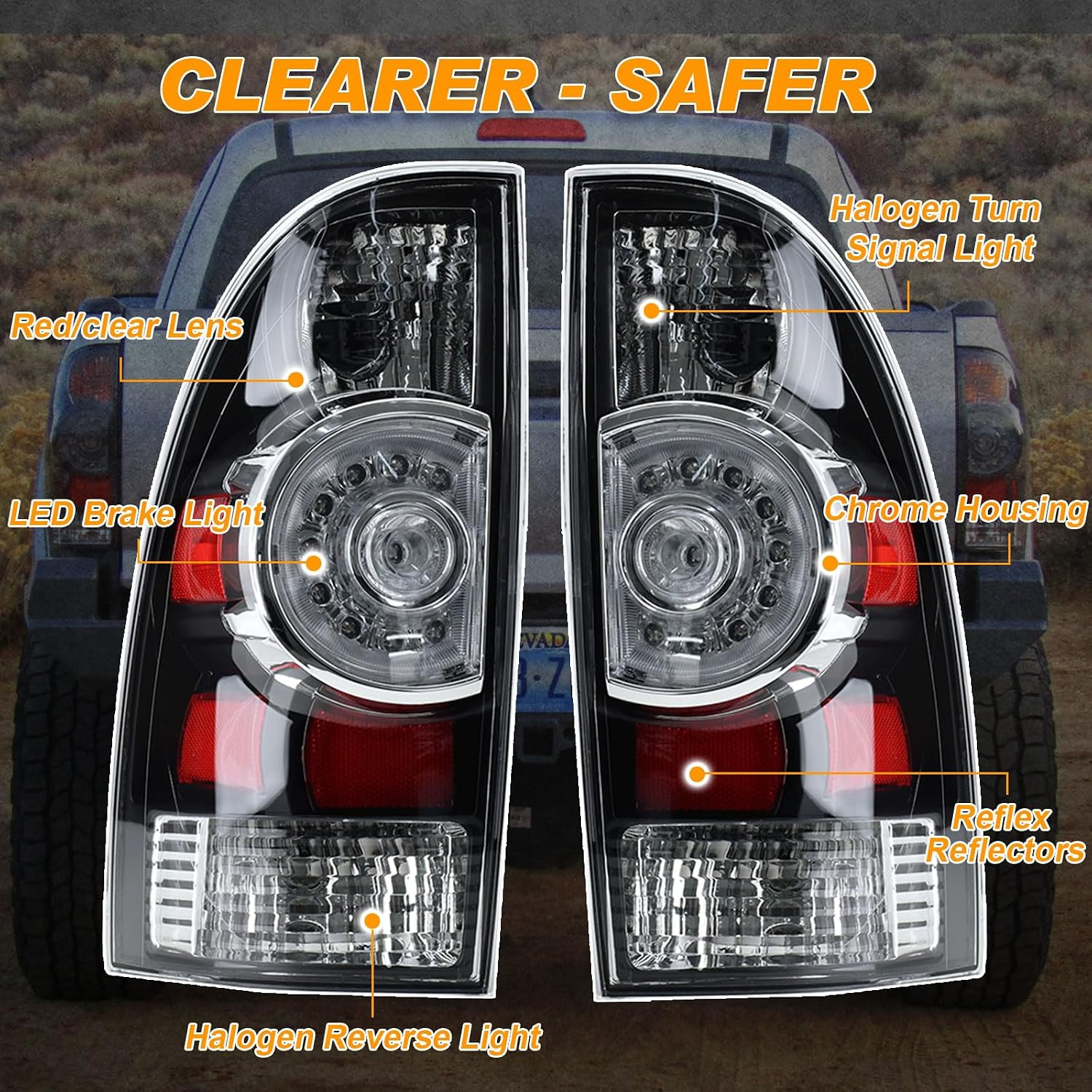 Tail Light Assembly Compatible With 2005-2015 Tacoma Pickup Driver and Passenger Side LED Taillights Brake Signal Assembly with Bulb and Harness (Black Housing Style)
