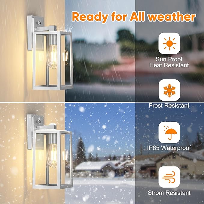 PARTPHONER Silver Dusk to Dawn Porch Lights Fixtures Wall Mount, Sensor - Image 3