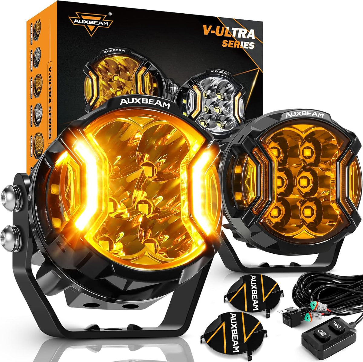 auxbeam v-ultra series 3 inch amber fog light, main product view