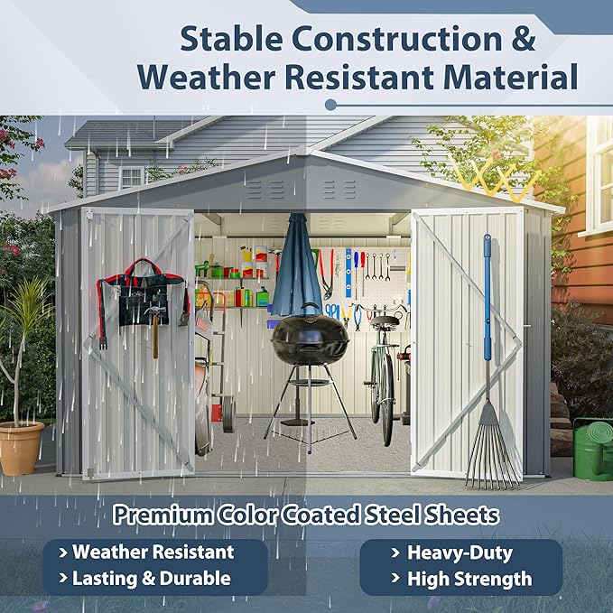 10×8 FT Metal Outdoor Storage Shed, Large Garden Sheds - Image 5