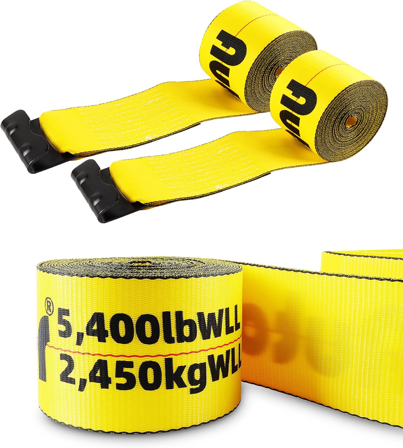 4" x30' Winch Straps with Flat Hook Flatbed Tie Downs Truck Straps 16200 lbs Load Capacity Cargo Control for Flatbeds, Trucks, Trailers, Farms, Rescues, Tree Saver, Yellow(2 Pack)