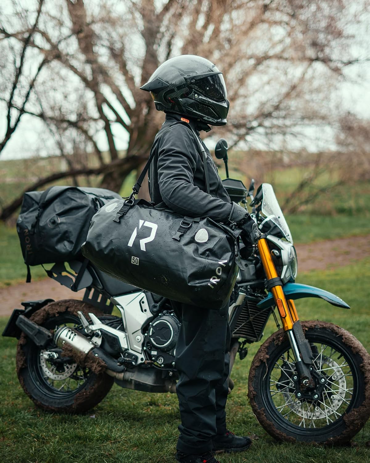 IRON JIA'S Motorcycle Dry Bag - Waterproof Duffle & Luggage Tail Bag Saddle Bags with Roll Top Closure, Shoulder Straps, Inner Pocket and Mesh Pocket (Black, 30L)