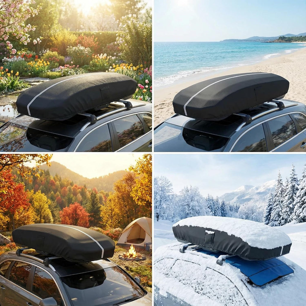 Roof Box Cover, Dimensions 93x37x18 inches, Made from Waterproof and UV-Resistant 420D Oxford Fabric. Suitable for Year-Round Outdoor use, Compatible with Thule, Yakima, and Perflex Brands.