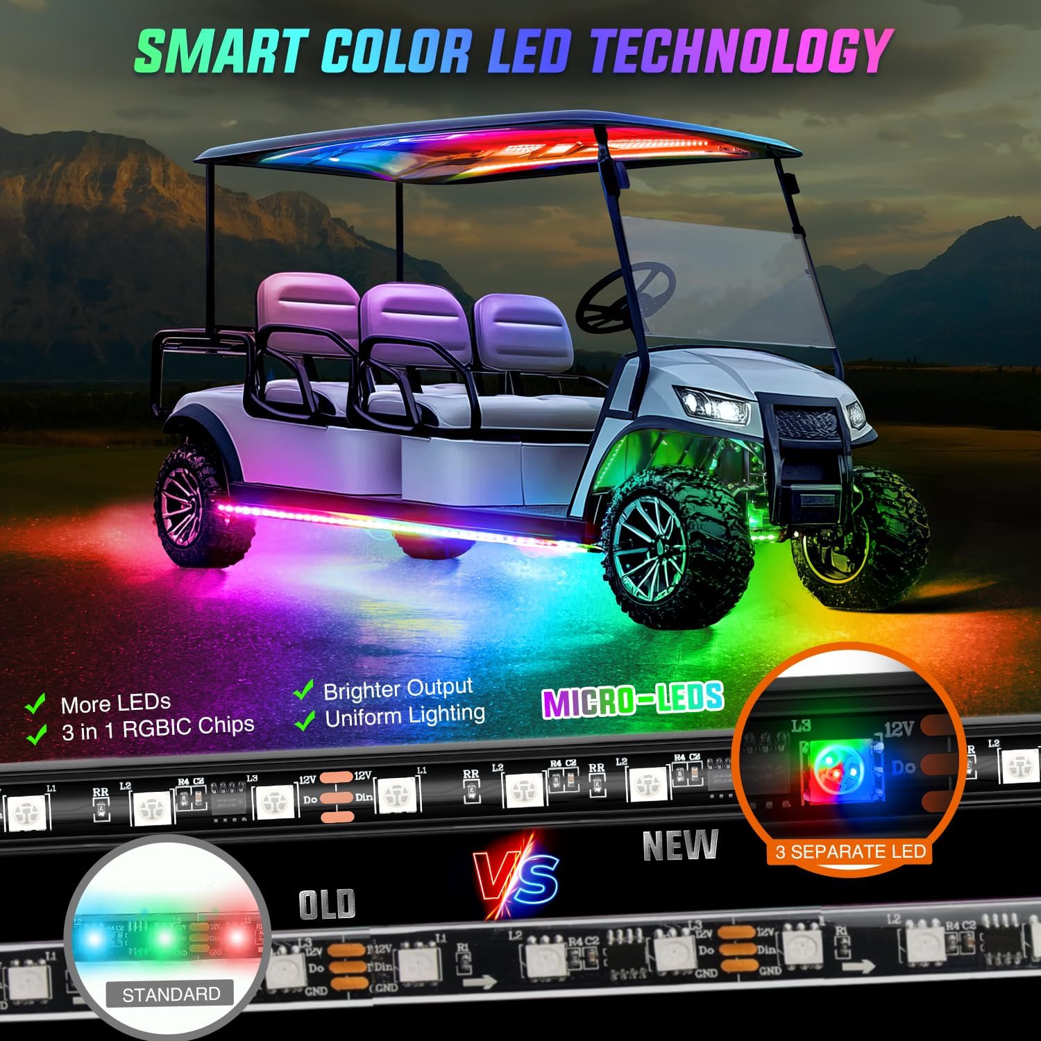 Nilight 6PCS Golf Cart Underbody Light Kit with Canopy Lights Dream Color Multi-Mode Neon Accent Lighting APP Remote Control Sound Active Music Sync IP67 Waterproof 12V-66V for EZGO Yamaha Club Car