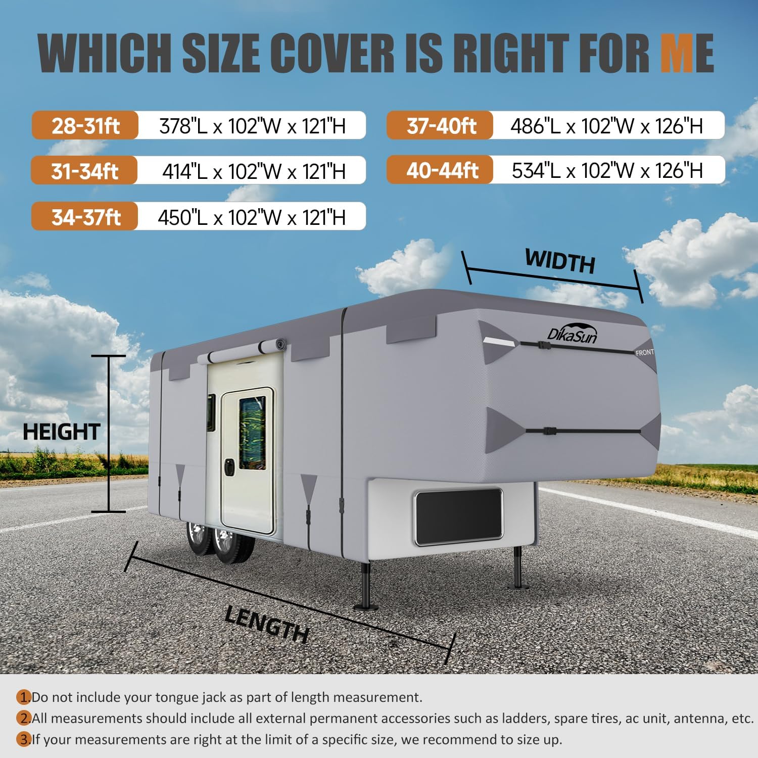 5th Wheel RV Covers 40' ~ 44', Fifth Wheel Travel Trailer Cover with 7-PLy Layers Windproof Waterproof Toy Hauler Camper Cover RV Skirting for Winter Protection