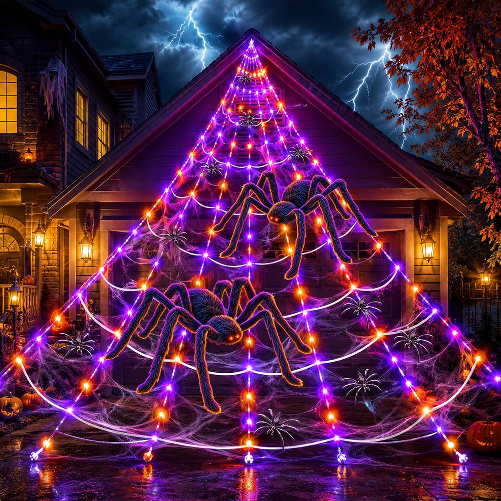 Halloween Decorations Spider Web Lights Outdoor+60CM/125CM Fake Spider