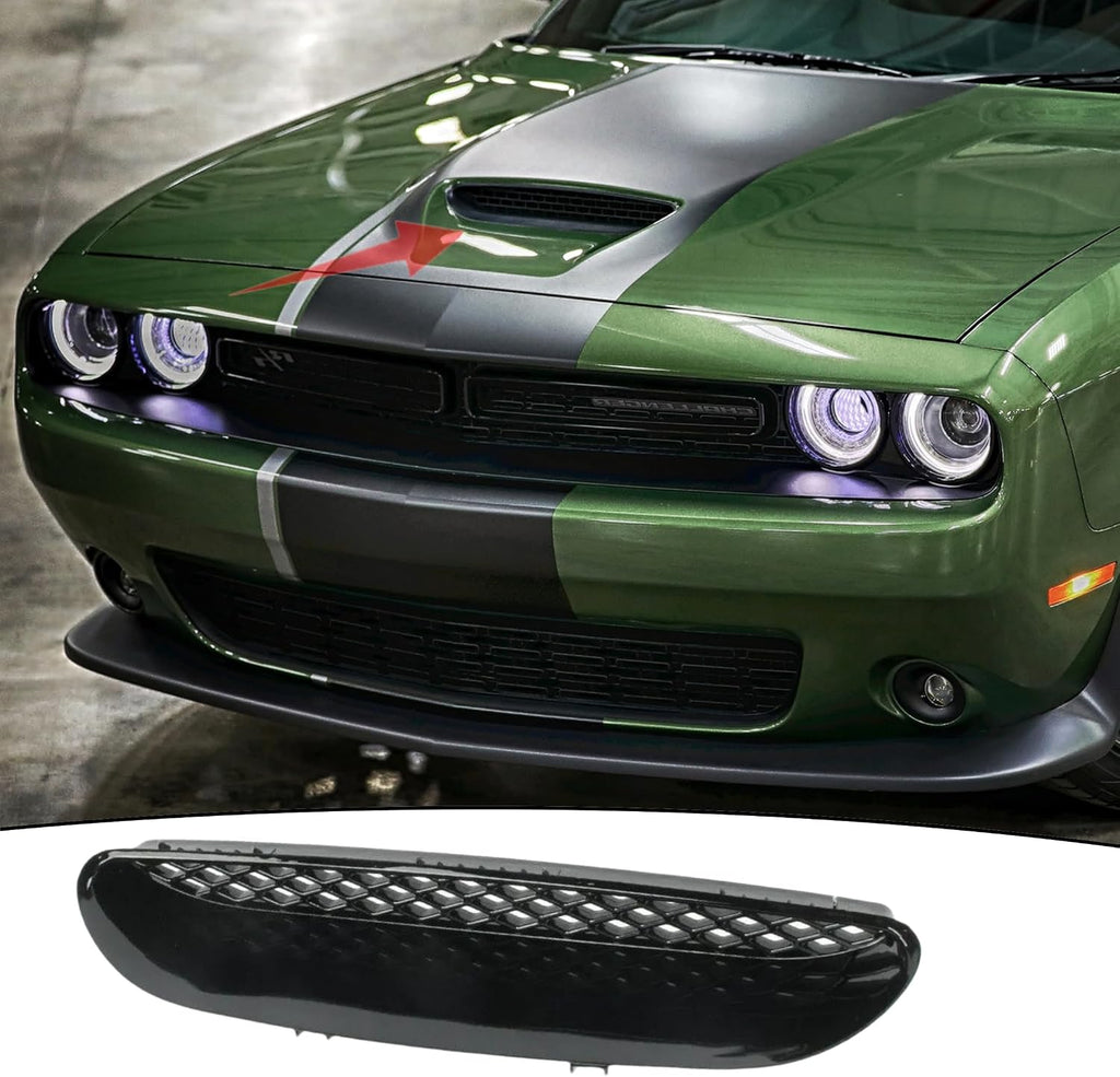 Hood Vent Center Bezel Grill Scoop Fit For 2015-2018 Dodge Challenger SRT HELLCAT & 2019-2023 R/T SCAT PACK 68184348AD 68184348AG 68184348AH,Painted Black Hood Vent Replace Parts Accessories