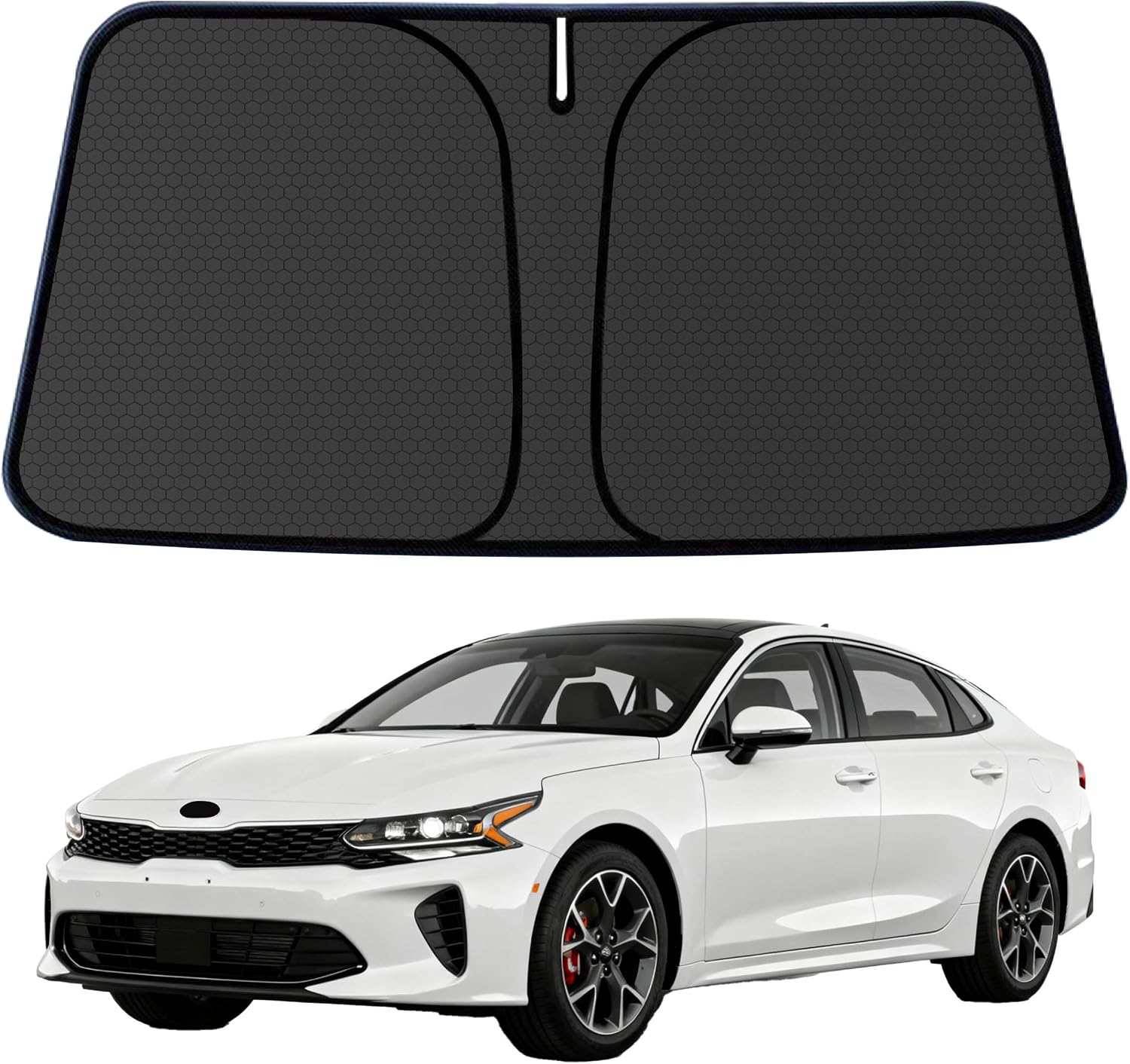 K5 Windshield Sun Shade for Kia K5 GT-Line GT 2020-2024 2025 Blocks UV Rays Accessories,1:1 Custom Foldable Thickened Wear-Resistant Front Window Sunshade Visor,Keeps Your Car Cooler