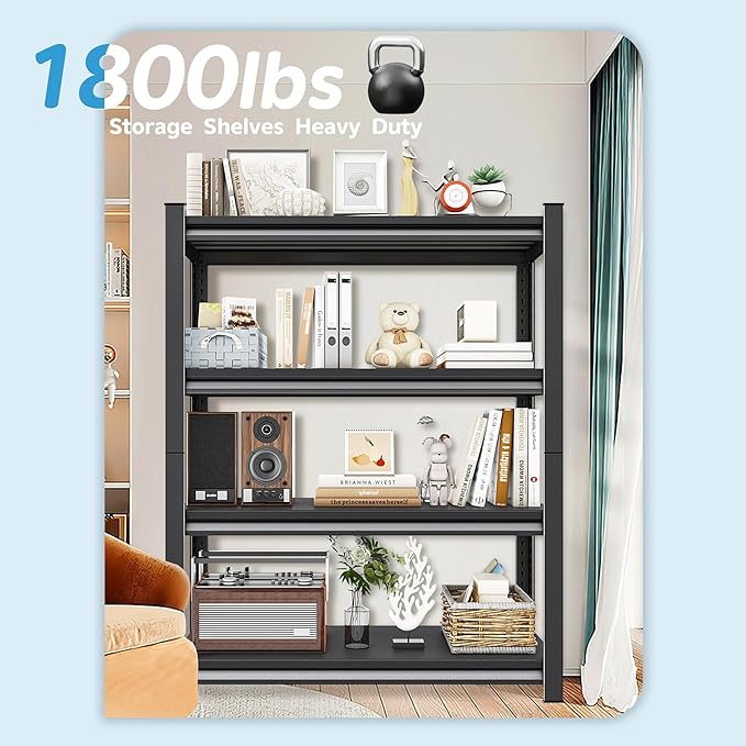 4-Tier Heavy Duty Metal Shelves, Industrial Style, Heavy-Duty Garage Storage - Image 5