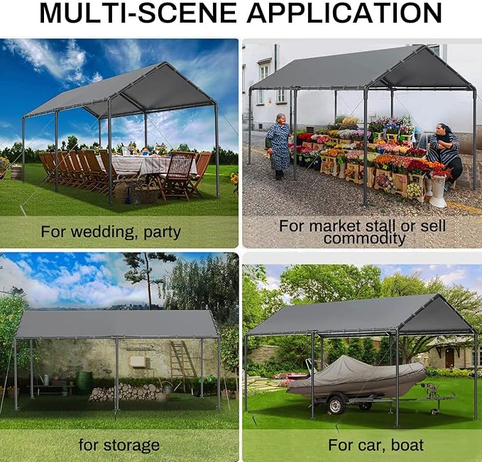 Grezone 10 x 20ft Heavy Duty Carport, Portable Car Tent Garage, All Season UV - Image 5