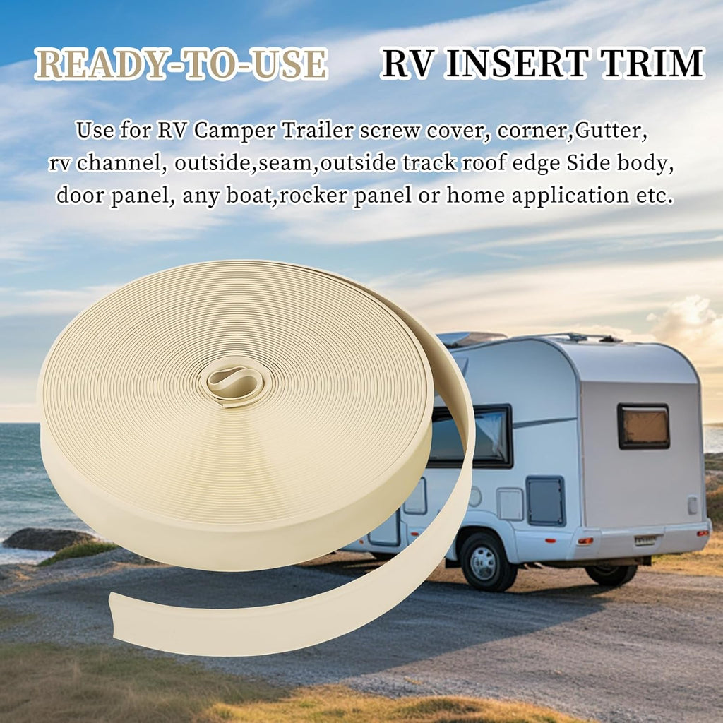 1 inch Vinyl Trim Molding Insert for RV Screw Cover Boat Camper Travel Trailer Outside Track (75 ft)