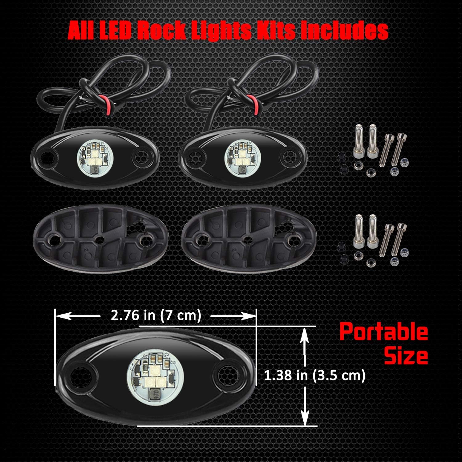 2 Pods LED Rock Lights, Ampper Waterproof LED Neon Underglow Light for Car Truck ATV UTV SUV Offroad Boat Underbody Glow Trail Rig Lamp (White)