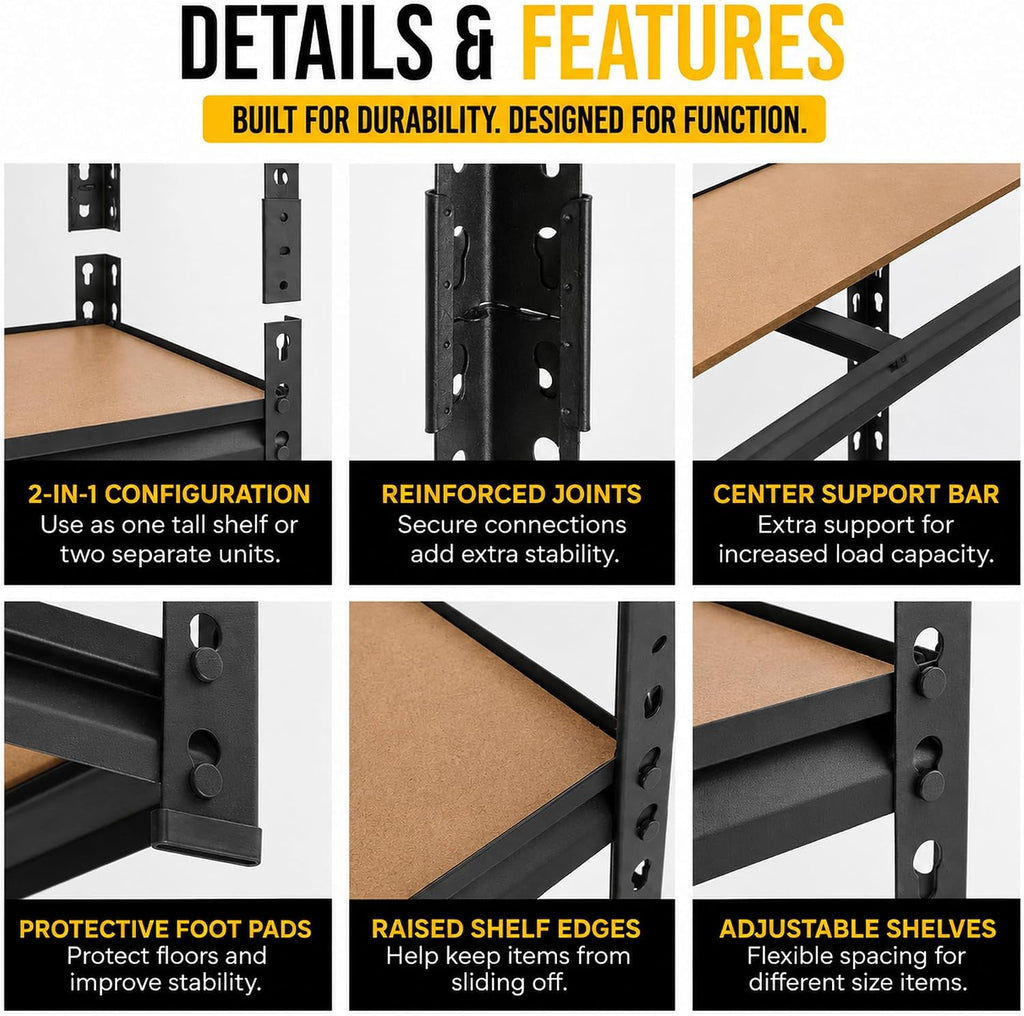 garage shelving, 36"w x 16"d x 72"h, 5-tier on a desk or shelf