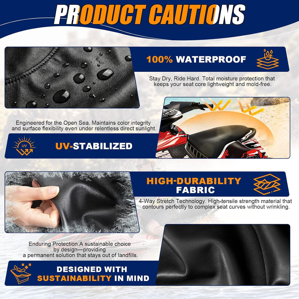 Seat Cover Replacement for 1993-1996 SeaDoo SP/SPI/SPX/XP/XPI/XP800 | 3-Layer Custom Fit Faux Leather: Waterproof, Filter Inner, Tough Base. Staple Install (Basic Setup Accessories Kit Included)