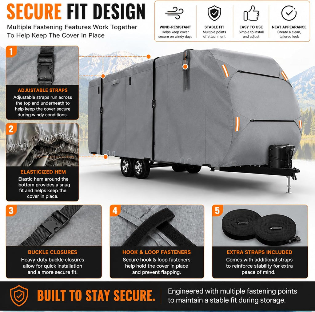 Heavy Duty RV Cover for East to WEST Della Terra LE 200RDLE 2023-2025, Water Resistant Travel Trailer RV Cover with Zipper Access Panels, Travel Trailer Cover for Outdoor Seasonal Storage