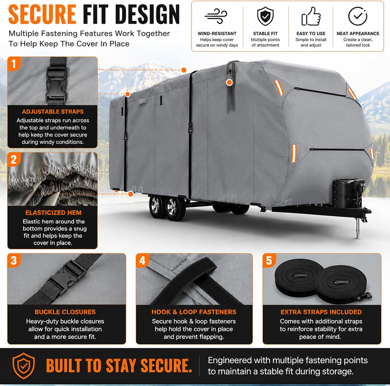 Heavy Duty RV Cover for East to WEST Della Terra LE 200RDLE 2023-2025, Water Resistant Travel Trailer RV Cover with Zipper Access Panels, Travel Trailer Cover for Outdoor Seasonal Storage