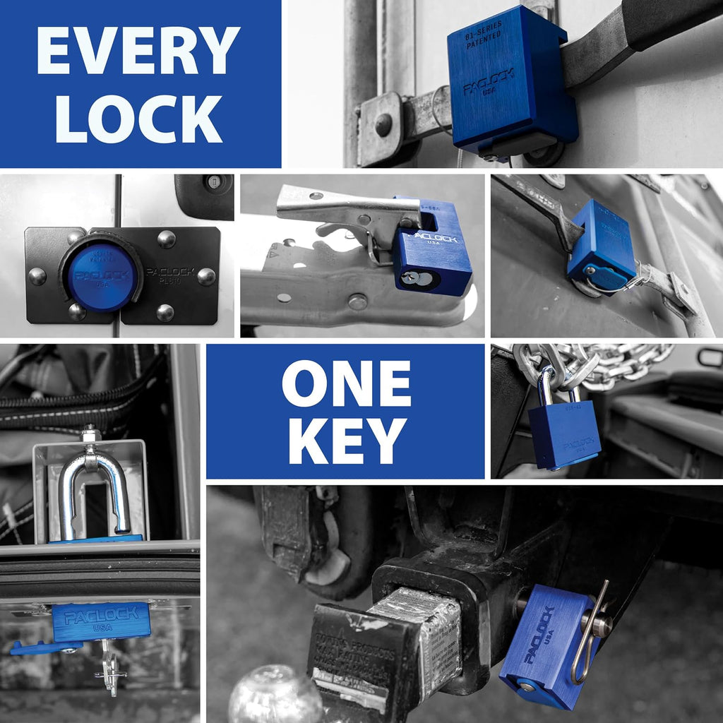 PACLOCK's 81-Series Patented Trailer Door Lock, UCS, High Performance 6-Pin Cylinder, One Lock Keyed to a Number U-Pick! w/ 2 Keys, Blue