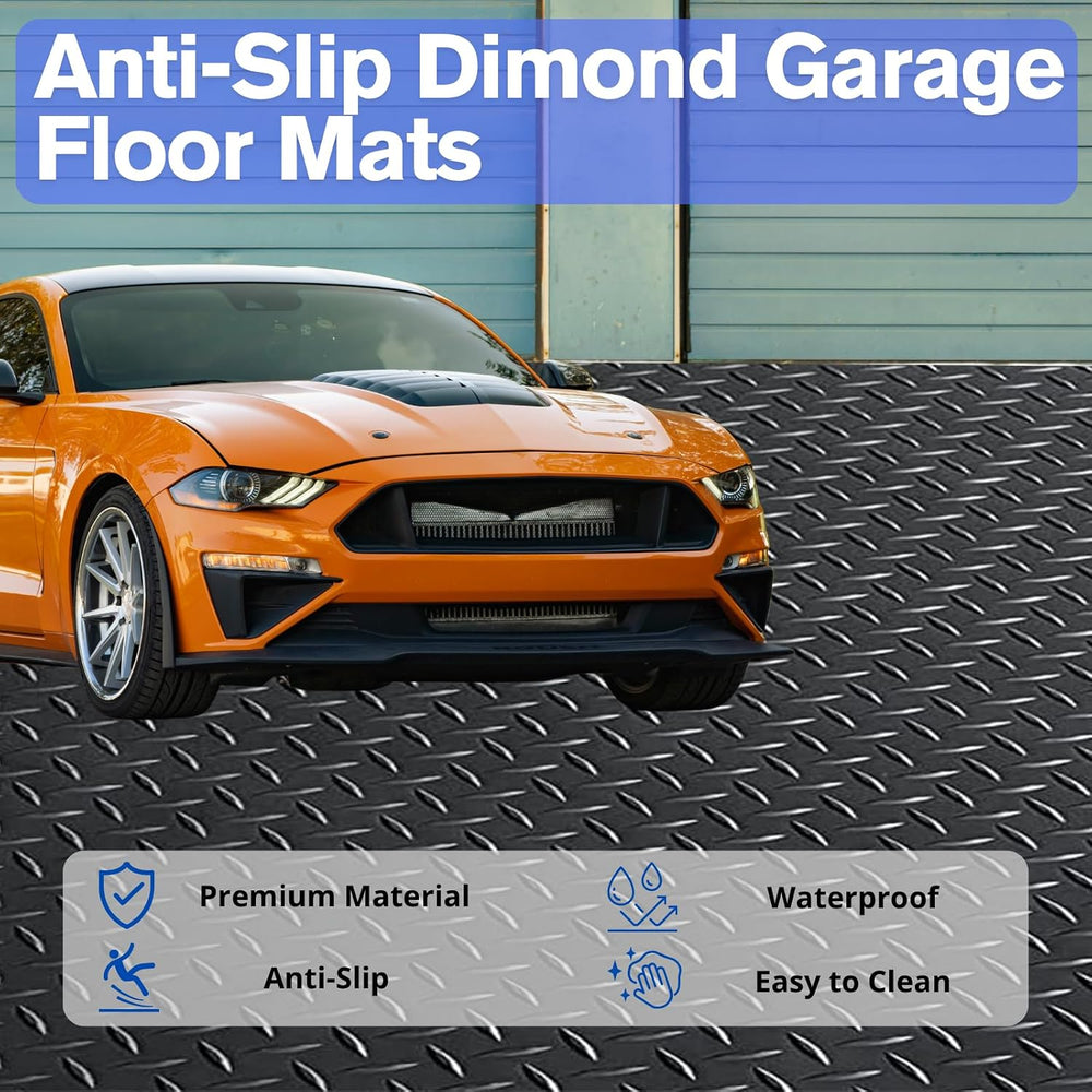 4x10FT Flooring Roll Diamond Plate Rubber Garage Floor Mat, Black