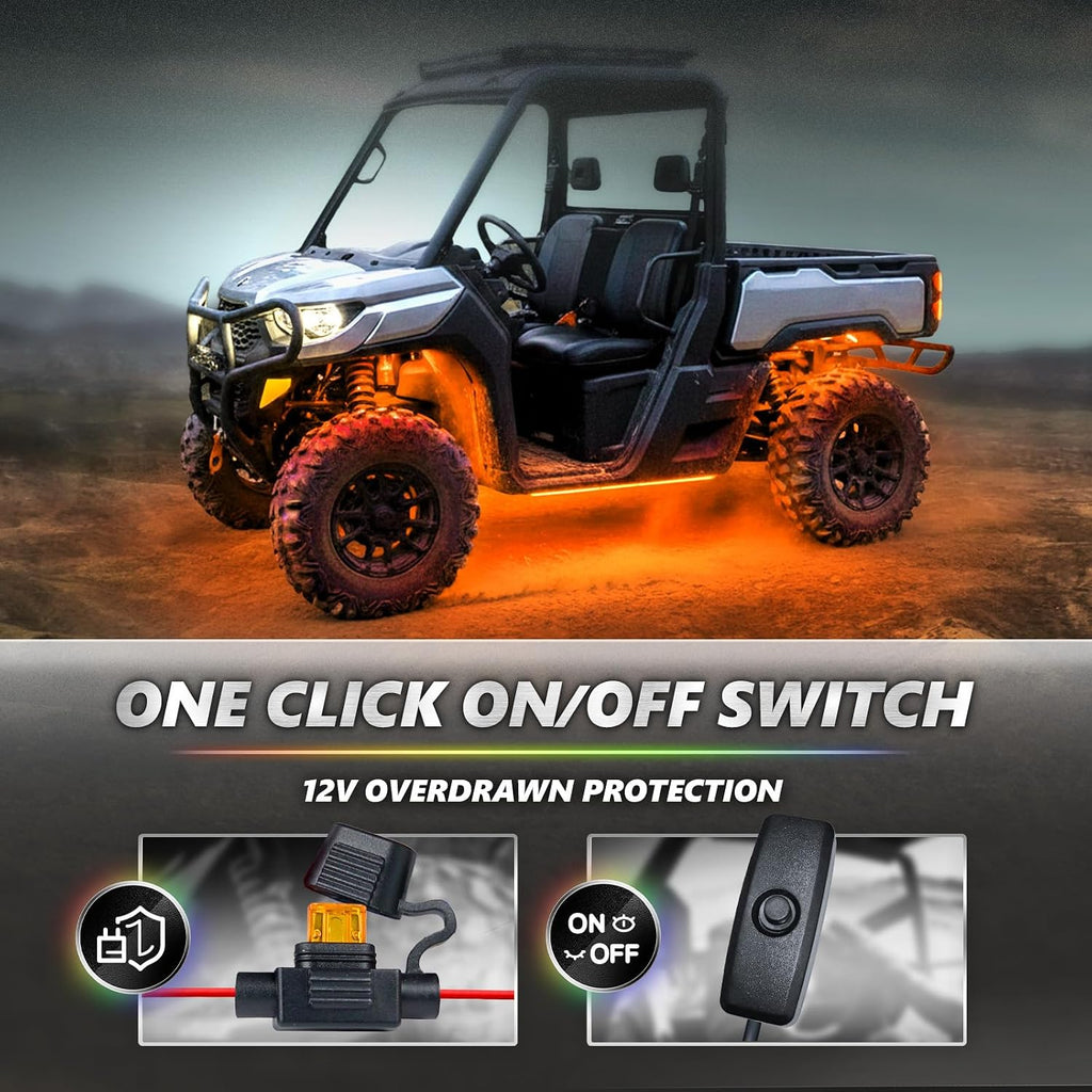 OPT7 Aura RGB LED Light Kit for Motorcycle, ATV, UTV & Snowmobile | App & Remote Controlled Multicolor Underglow Lighting, Waterproof LED Strips, Music Sync, Universal 12V Powersports Accent Lights