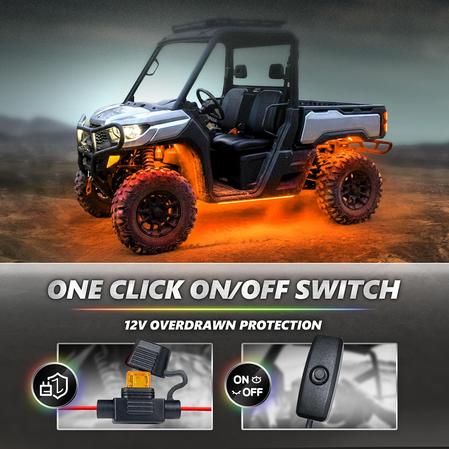 OPT7 Aura RGB LED Light Kit for Motorcycle, ATV, UTV & Snowmobile | App & Remote Controlled Multicolor Underglow Lighting, Waterproof LED Strips, Music Sync, Universal 12V Powersports Accent Lights