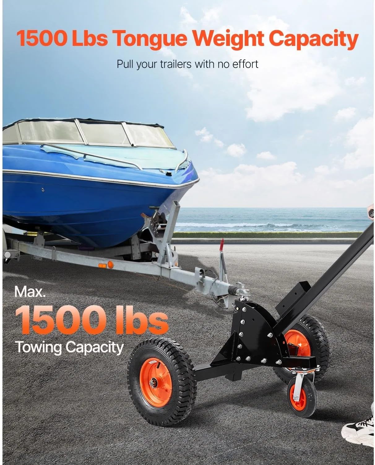Trailer Dolly with 1500 Lbs Tongue Weight, 2 Inch Ball, 16 Inch Pneumatic Tires and Universal Wheel, Portable Tow Mover for RV & Car Trailers