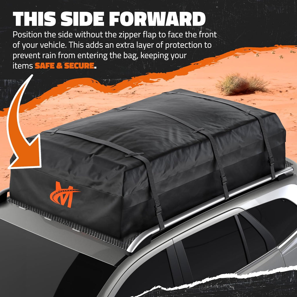 Mockins 40 CuFt XXL Soft-Shell Car Roof Bag 72"x48"x20" with Accessories | Waterproof Rooftop Cargo Carrier for Top of Vehicle | Car Top Carrier Without Roof Rack for Car, Truck, SUV, Van & RV