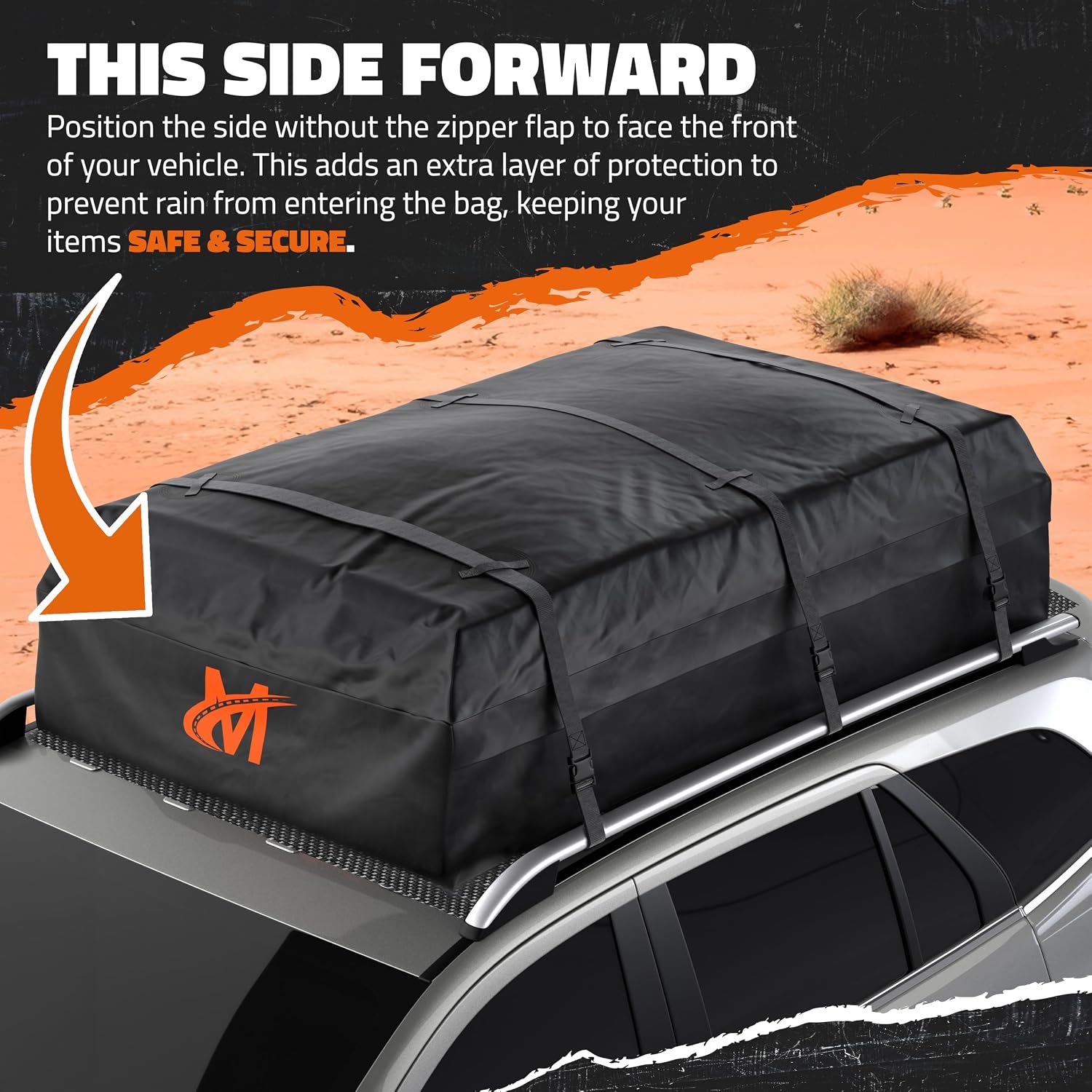 Mockins 40 CuFt XXL Soft-Shell Car Roof Bag 72"x48"x20" with Accessories | Waterproof Rooftop Cargo Carrier for Top of Vehicle | Car Top Carrier Without Roof Rack for Car, Truck, SUV, Van & RV
