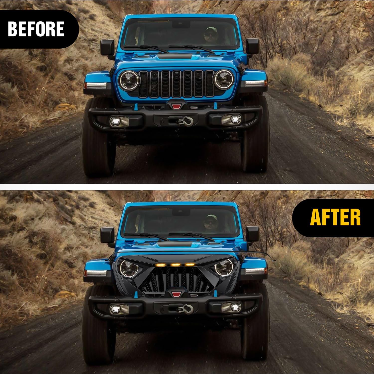 Nilight Front Bumper Grill Cover for 2018 2019 2020 2021 2022 2023 2024 2025 Wrangler JL and Gladiator JT with LED Amber Lights Matte Black