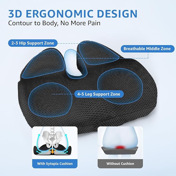 Extra Large Office Chair Cushion, Sciatica & Hip Pain Relief, Booster Pad - Image 4