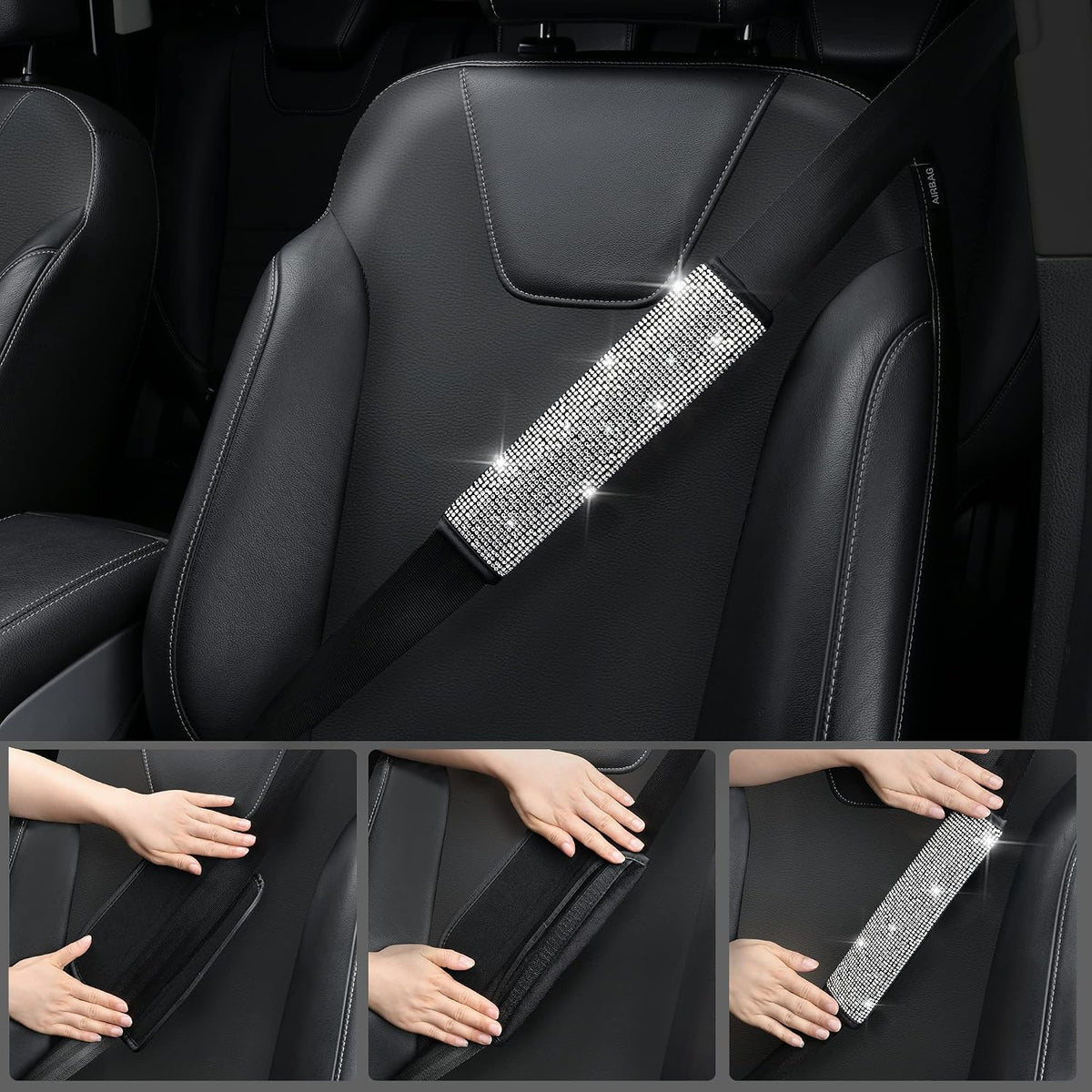 car pass 23 pcs bling diamond car accessories, front angle view