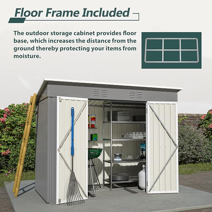 Outdoor Storage Shed, 8 X 4ft Metal Galvanized Steel Garden Shed - Image 4