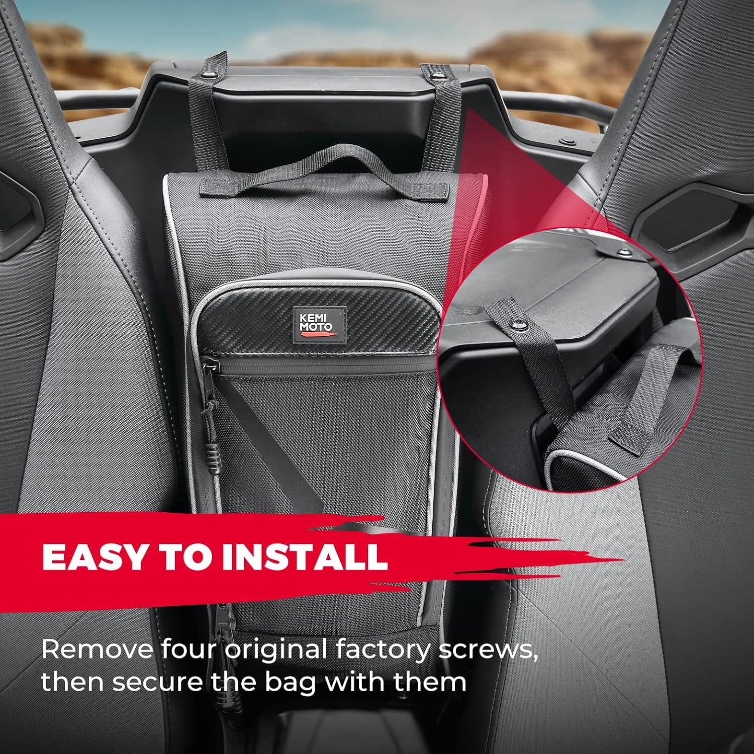 KEMIMOTO Center Bag 1.7 Gal Multi-Pockets 1680D Compatible with CFMOTO ZForce 950 HO, HOEX 2022-2024/20-22 ZForce 950 Sport G1 UTV Cab Pack Center Seat Bag Water Resistant Organized Storage