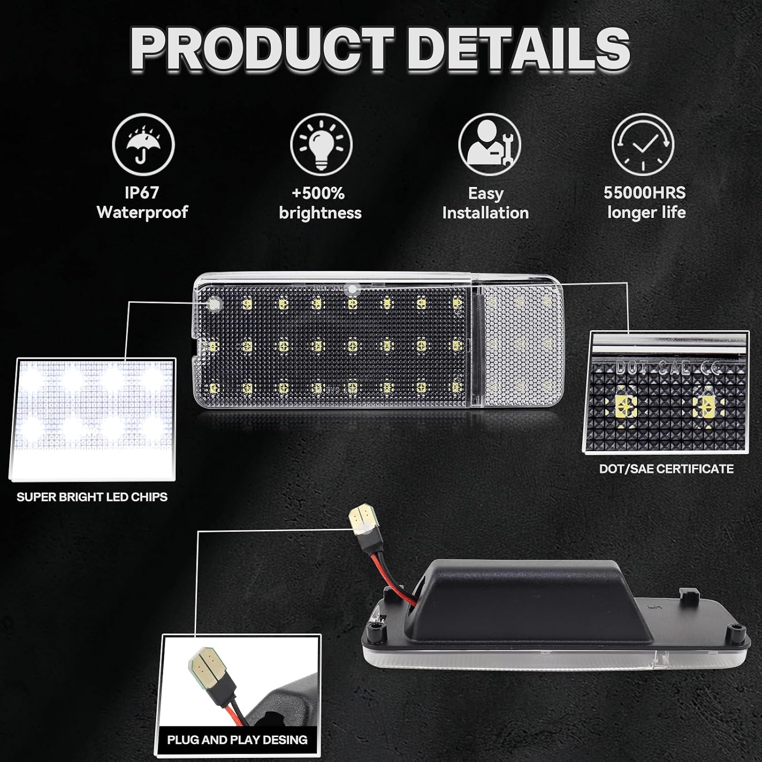 LED Interior Door Panel Courtesy Light for 1992-1996 Ford F150 F250 Bronco, 1992-1997 Ford F350 Door Welcome Lights 6000K White 2PCS