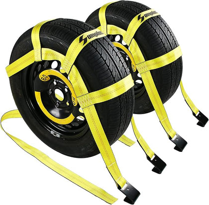 Tow Dolly Basket Straps with Flat Hook-2 Pack, Car Wheel Strap Tire Bonnet Net