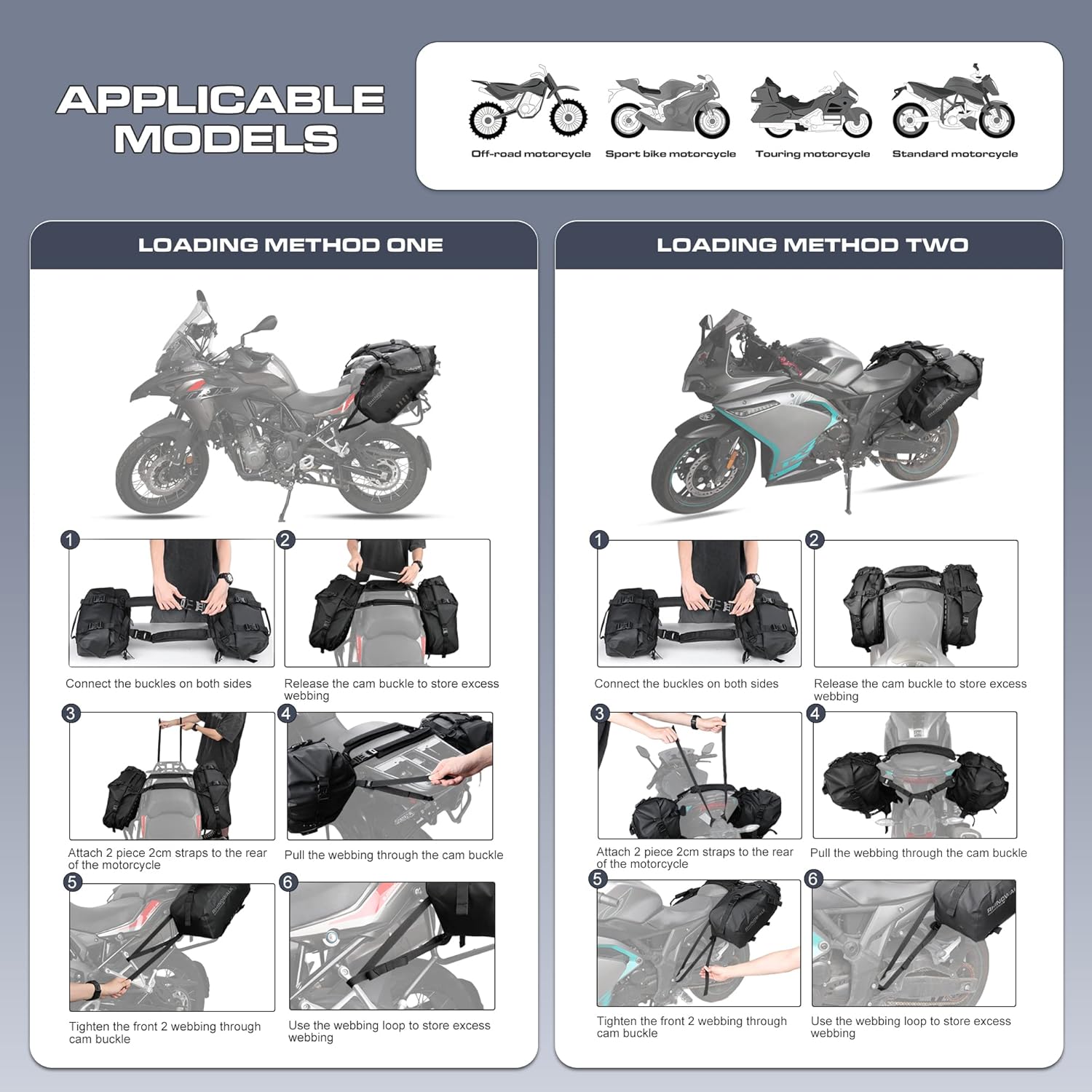 Rhinowalk Motorcycle Saddlebags 28L(14L*2) Waterproof Motorbike Side Bags, Travel Luggage Panniers with Shoulder Strap for Adventure & Sport Motorcycle Racks, 1 Pair