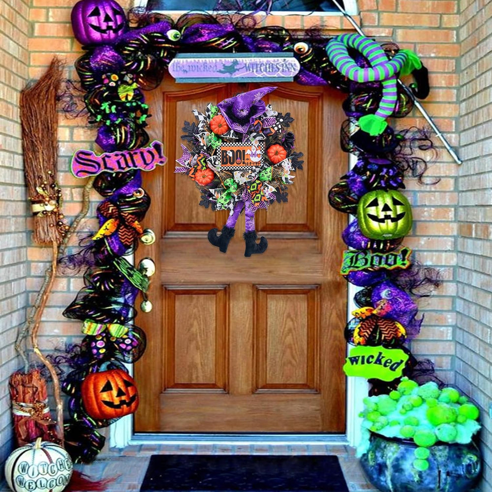 Halloween Wreath for Front Door,20 inch Whimsical mesh Wreath with Witch