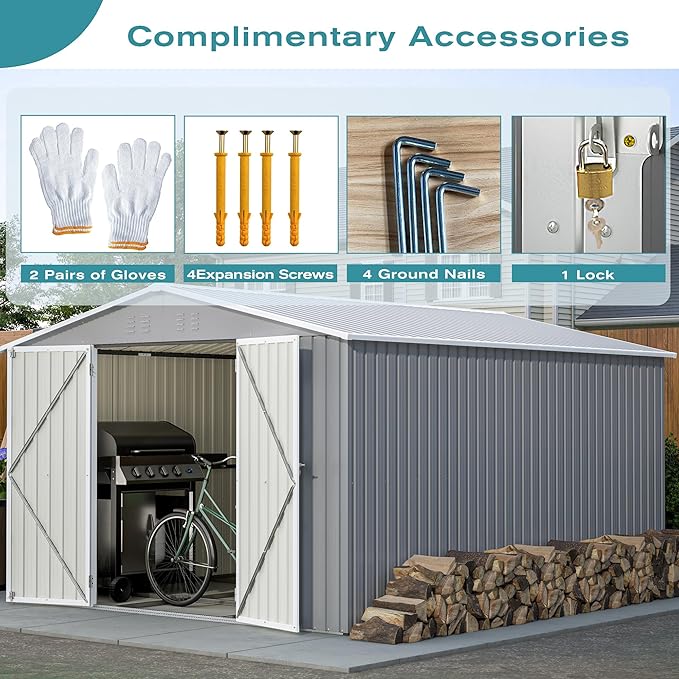 Metal Shed10x12 ft Outdoor Storage Shed, Metal Steel Utility Tool Shed Storage - Image 7