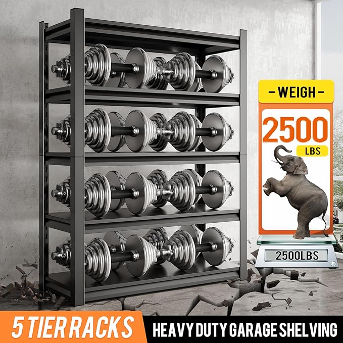 72" H Garage Shelving Unit, Garage Storage Shelves 2500LBS Heavy Duty Shelving - Image 4