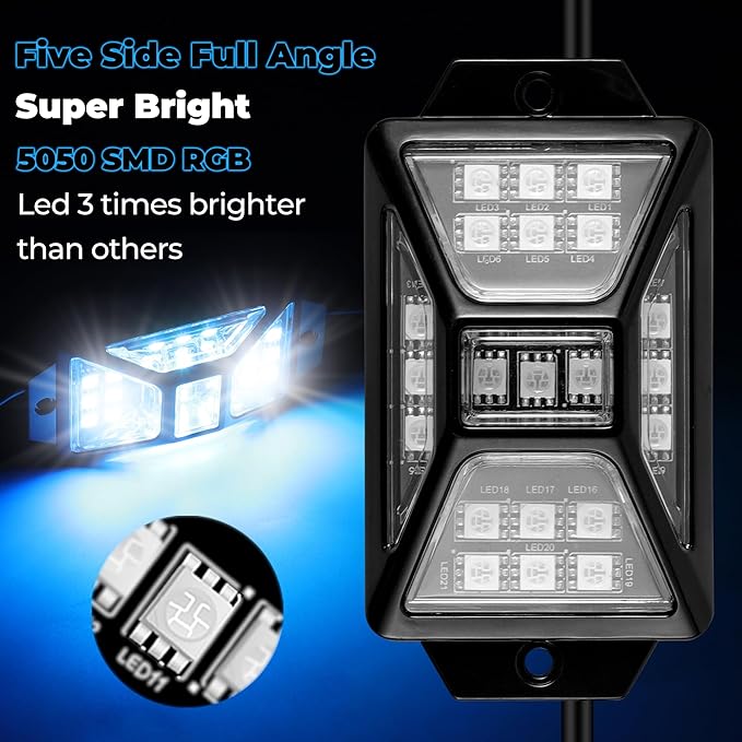 8 Pods 168 LEDs 5 Sides RGB Rock Lights, App/Remote Control Rock Lights - Image 2